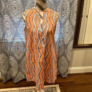 Oliphant sleeveless dress medium coral and blue